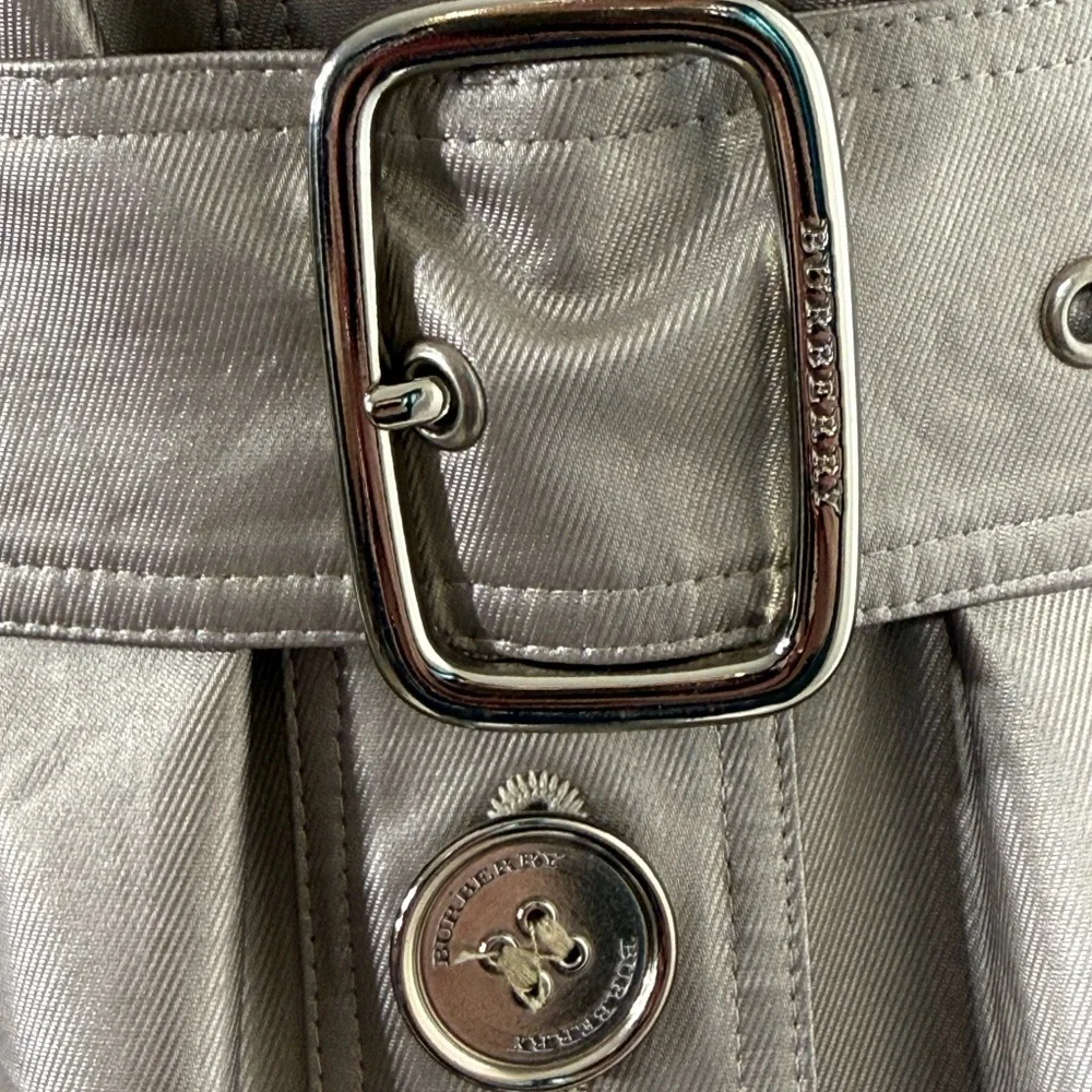 Burberry London Baldwin Metallic Trench Coat Champagne Muted Silver Gold US 6 - Picture 10 of 13